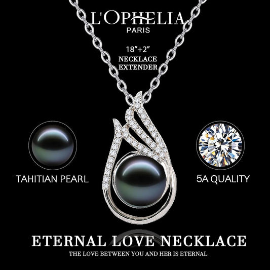 LOPHELIA Heart Shaped Tahitian Black Pearl Pendant Necklace with Rose Gift Box, Dainty Jewelry Gift for Mom, Women and Wife