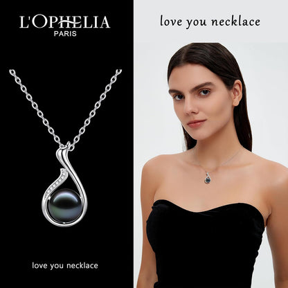 LOPHELIA Swan Necklace,Tahitian Black Pearl Necklace for Women,10-11mm 5A Natural Pearl Pendant,Dainty Jewelry Gift for Mom,Wife and Her