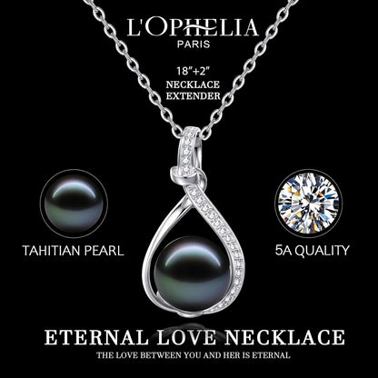 LOPHELIA Tahitian Black Pearl Necklace, 10-11mm 5A Real Pearl Necklace for Women, Dainty Infinity Jewelry Gift for Mom or Her