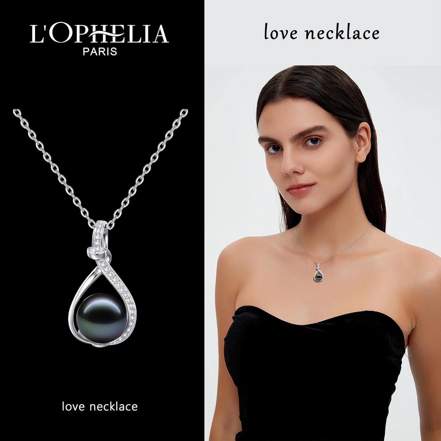 LOPHELIA Tahitian Black Pearl Necklace, 10-11mm 5A Real Pearl Necklace for Women, Dainty Infinity Jewelry Gift for Mom or Her