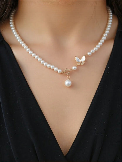Sea Fritillary Butterfly Pendant Design Pearl Necklace