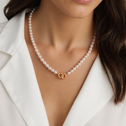 Natural Pearl Fashion Versatile Double Ring Necklace