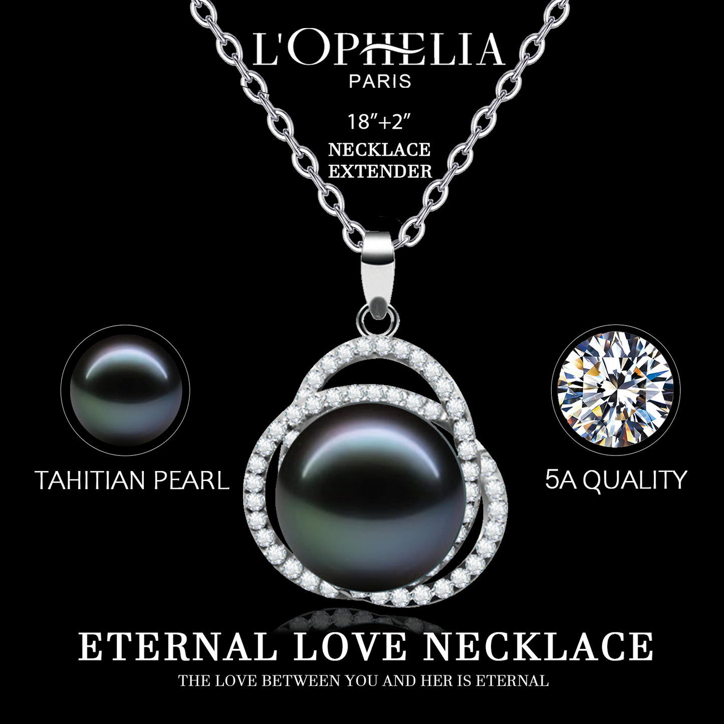 LOPHELIA Tahitian Black Pearl Pendant Necklace for Women, Genuine Pearl Jewelry with Double Halo  Design, Elegant Gift for Mom, Wife and Girlfriend