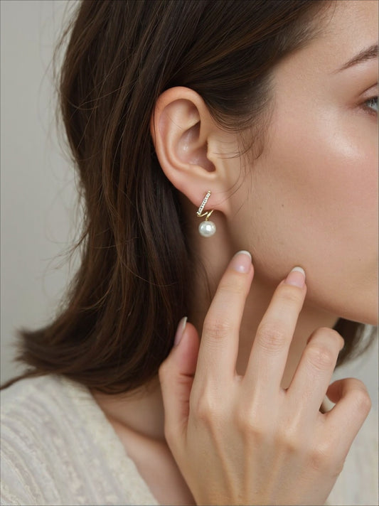 Music note natural pearl stud earrings