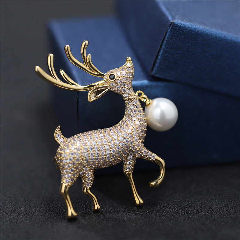 Natural Pearl Deer Design Brooch