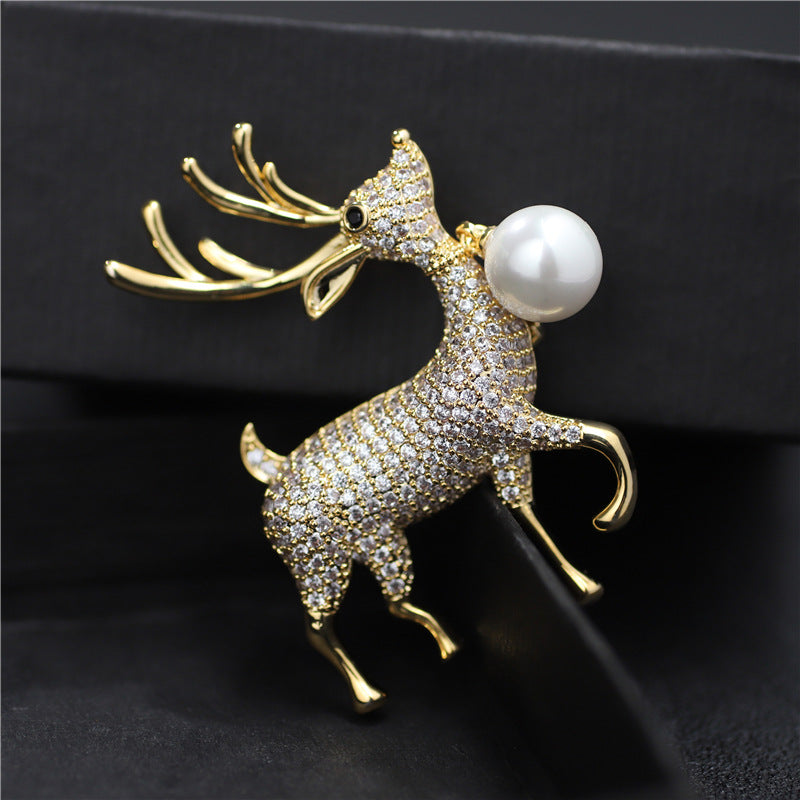 Natural Pearl Deer Design Brooch