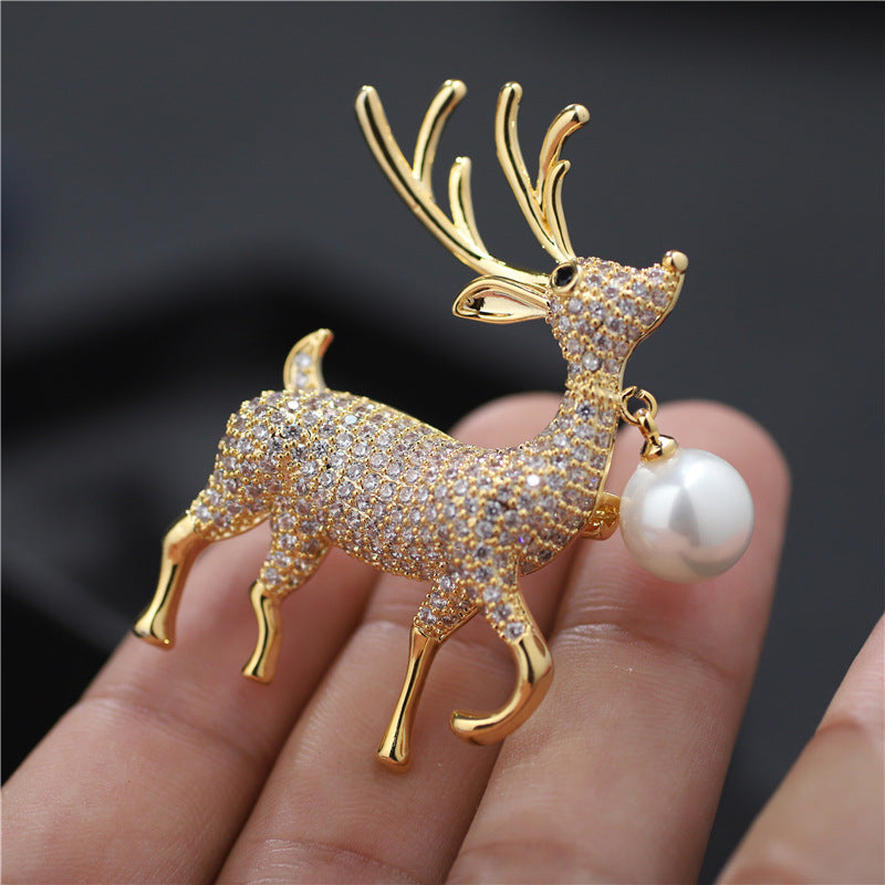 Natural Pearl Deer Design Brooch