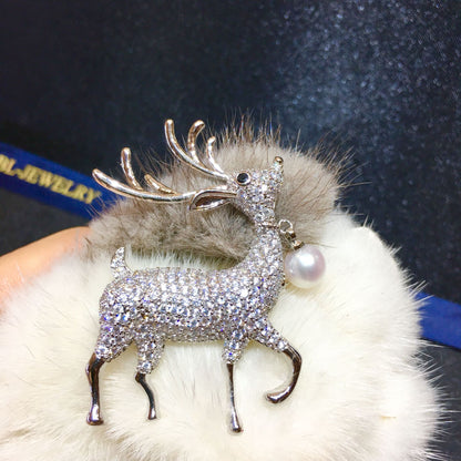 Natural Pearl Deer Design Brooch