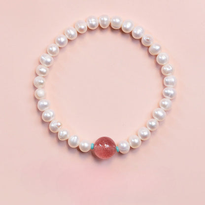 Natural Pearl Strawberry Crystal Simple Bracelet