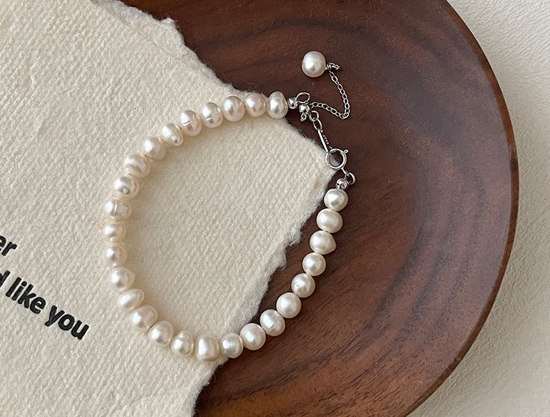 French Sterling Silver Natural Freshwater Pearl Bracelet