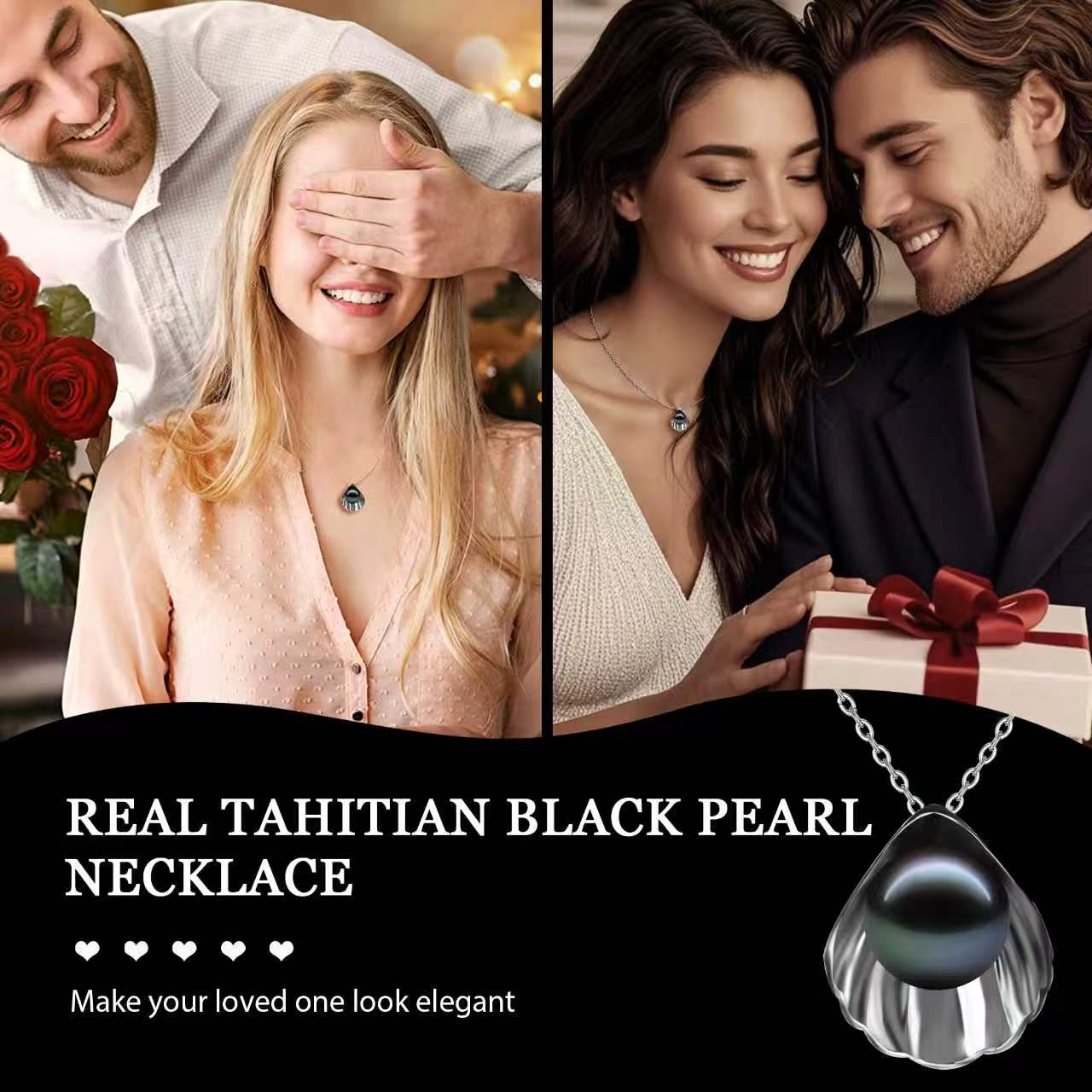 LOPHELIA Tahitian Black Pearl Seashell Necklace – 10-11mm 5A Genuine Tahitian Pearl Pendant in Sterling Silver