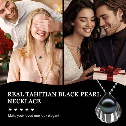 LOPHELIA Tahitian Black Pearl Seashell Necklace – 10-11mm 5A Genuine Tahitian Pearl Pendant in Sterling Silver