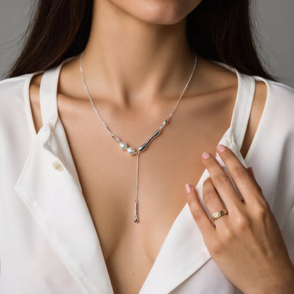 Sterling Silver One-Word Irregular Pearl Tassel Necklace