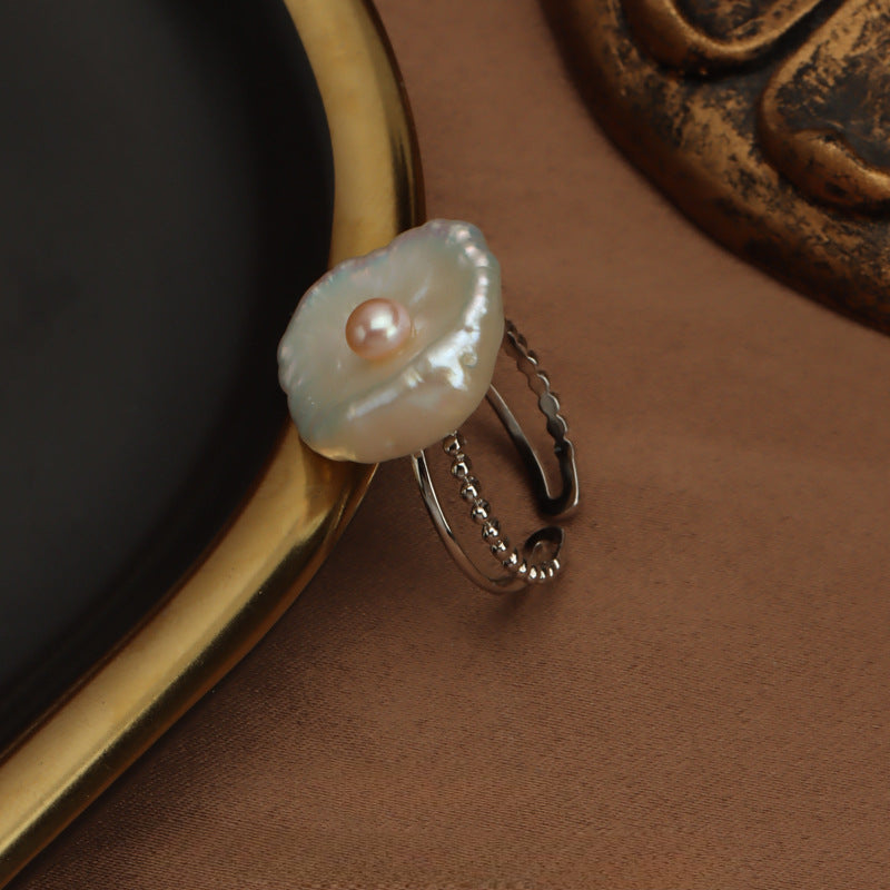 Poached Egg Baroque Petal Pearl Ring