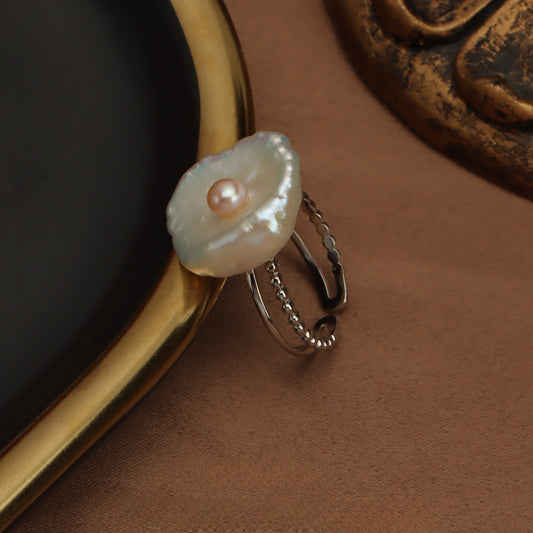 Poached Egg Baroque Petal Pearl Ring