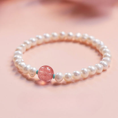 Natural Pearl Strawberry Crystal Simple Bracelet