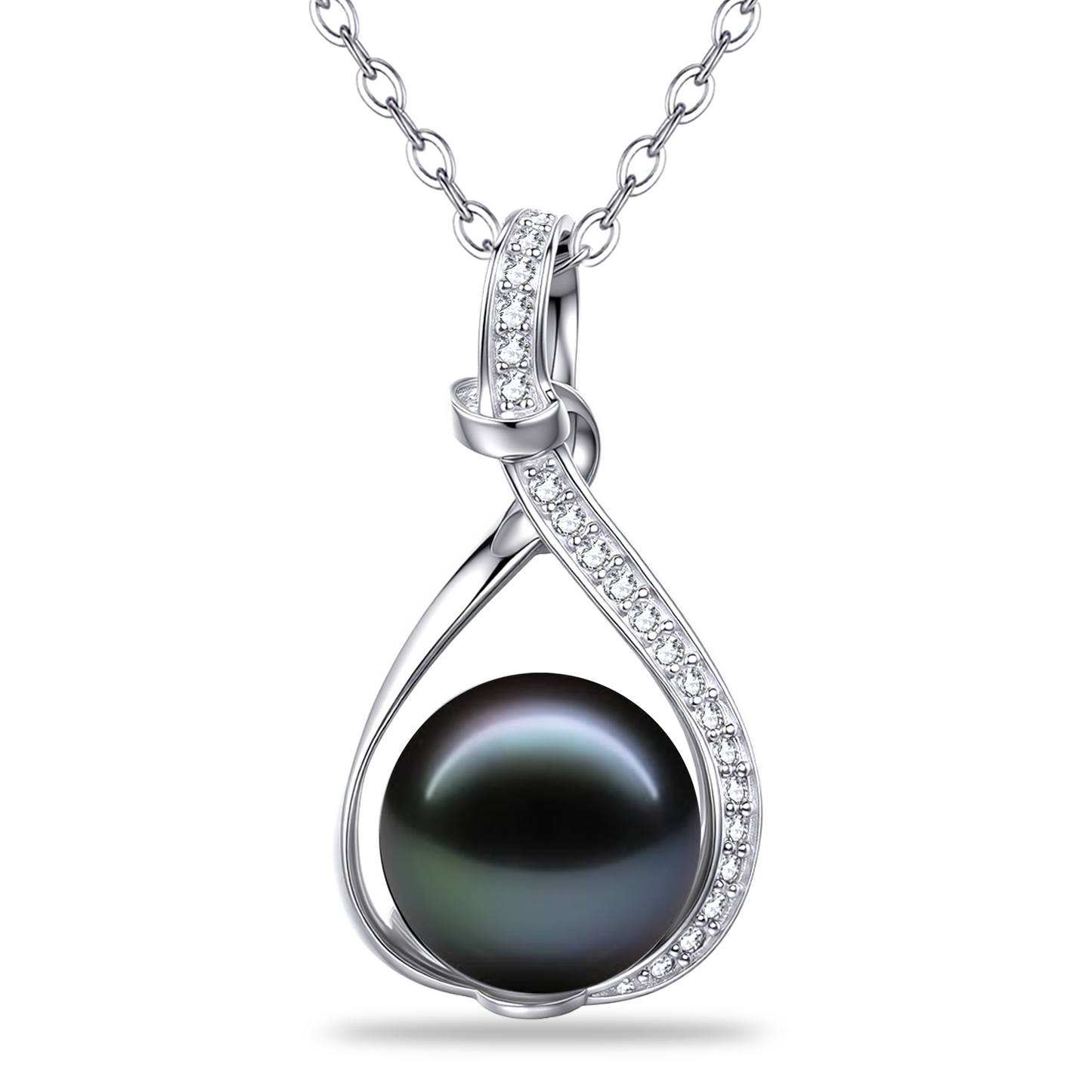 LOPHELIA Tahitian Black Pearl Necklace, 10-11mm 5A Real Pearl Necklace for Women, Dainty Infinity Jewelry Gift for Mom or Her