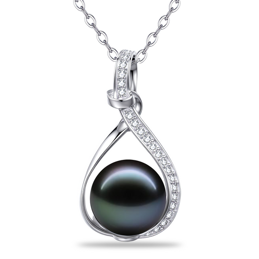 LOPHELIA Tahitian Black Pearl Necklace, 10-11mm 5A Real Pearl Necklace for Women, Dainty Infinity Jewelry Gift for Mom or Her