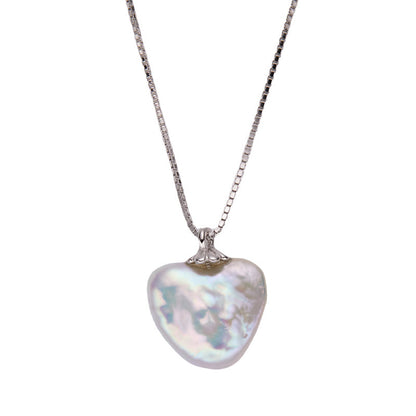 925 Sterling Silver Natural Freshwater Pearl Peach Heart Love Pendant Necklace