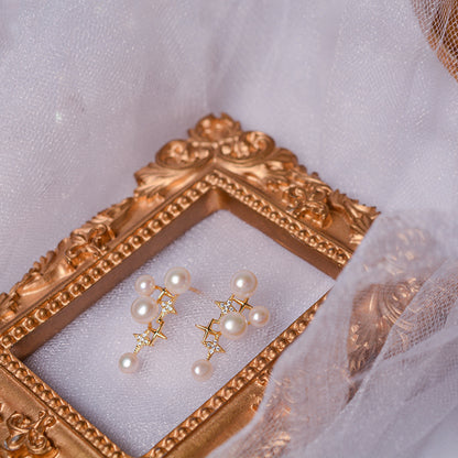 French retro star design pearl stud earrings