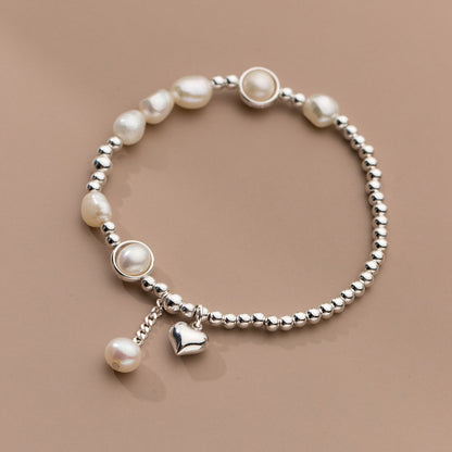Natural Pearl Love Design Silver Bracelet
