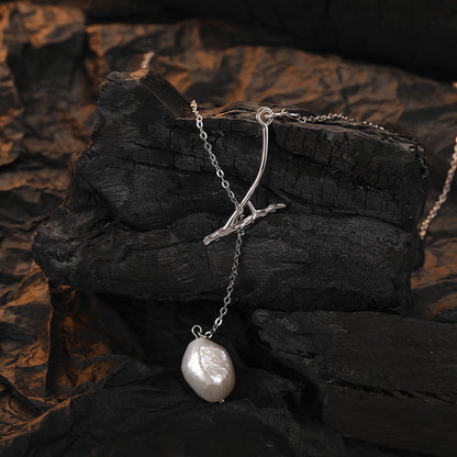 Baroque branch shaped natural pearl collarbone chain