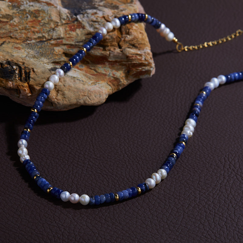 Sterling Silver Natural Freshwater Pearl Blue Pattern Colored Treasure Necklace Bracelet