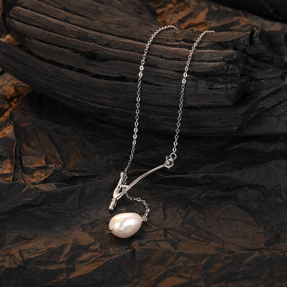 Baroque branch shaped natural pearl collarbone chain