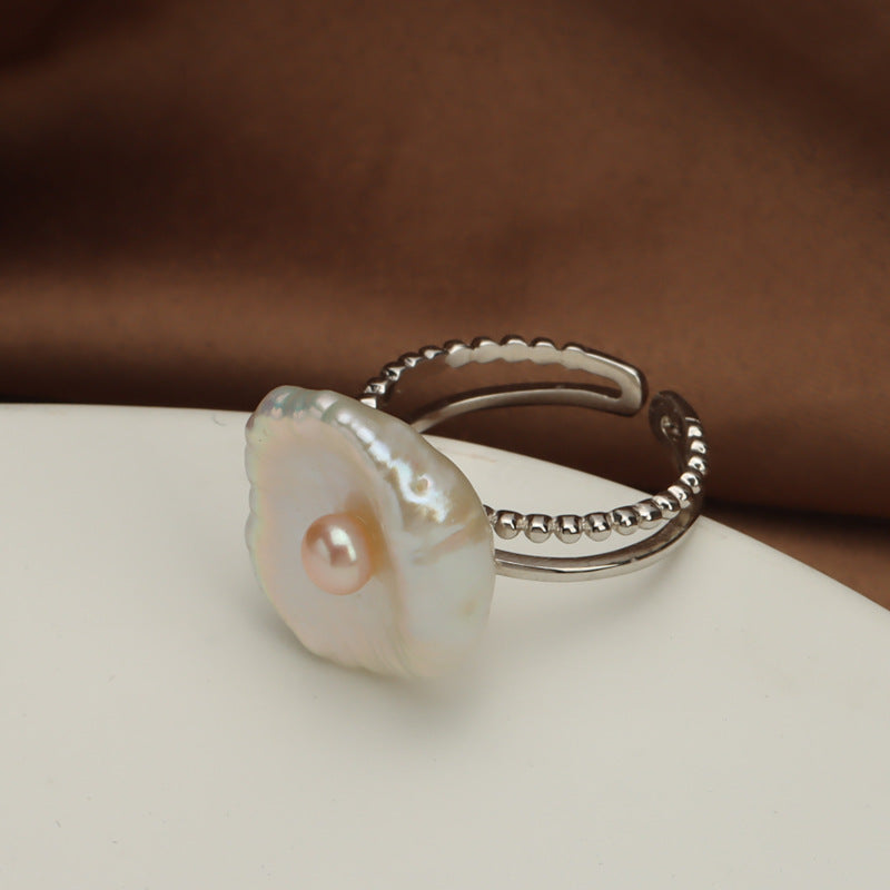Poached Egg Baroque Petal Pearl Ring