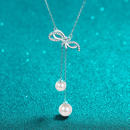 Sterling Silver Natural Freshwater Pearl Bow Light Luxury Necklace