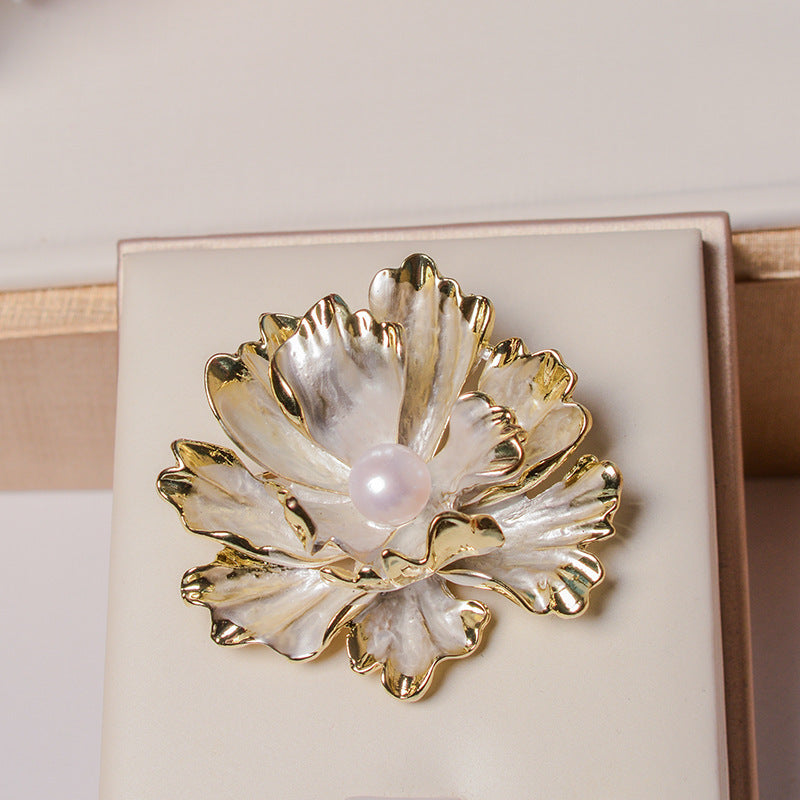 Natural Pearl Lotus Design Brooch