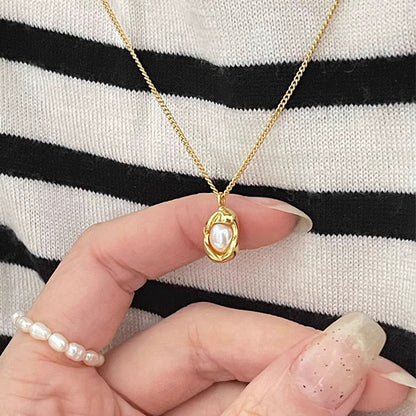 Natural Pearl Pea Simple Design Silver Clavicle Chain