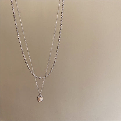Stacked natural freshwater pearl pendant necklace