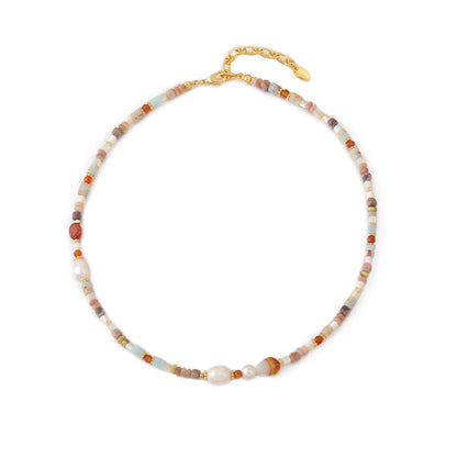 Natural Pearl Agate Retro Beaded Necklace