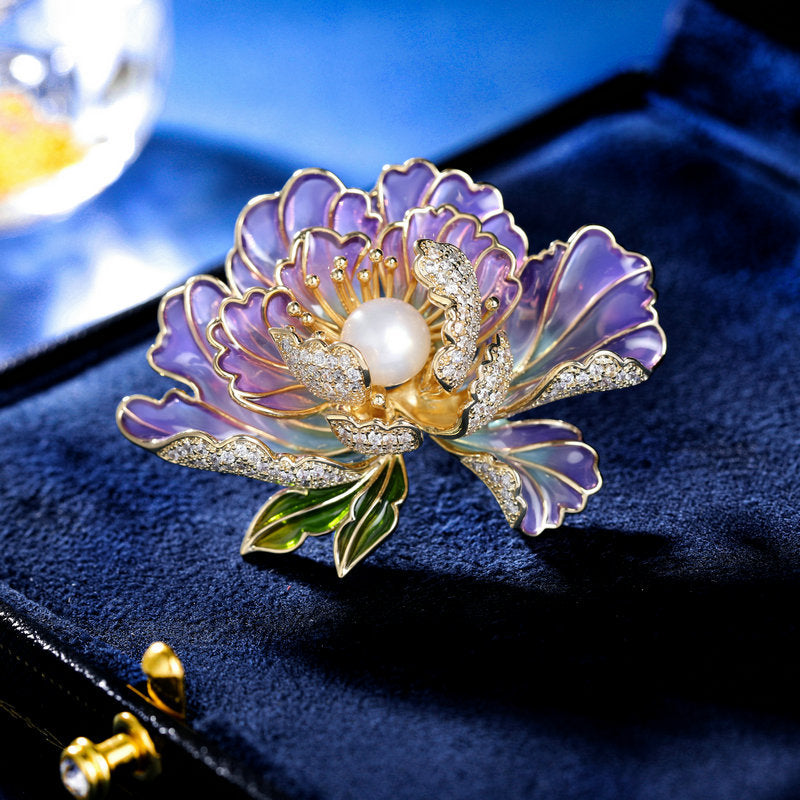 Elegant temperament Peony pearl brooch