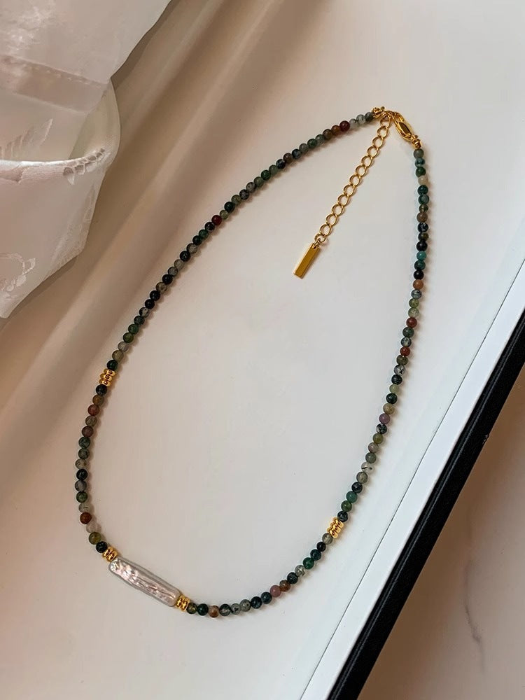 Natural stone baroque freshwater pearl beaded necklace