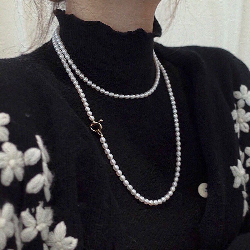 French retro natural freshwater millet bead sweater chain