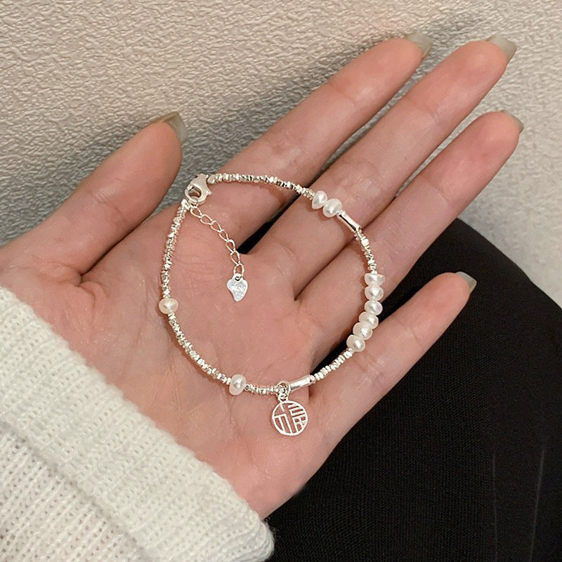 Natural Pearl Fu Brand Design Silver Bracelet