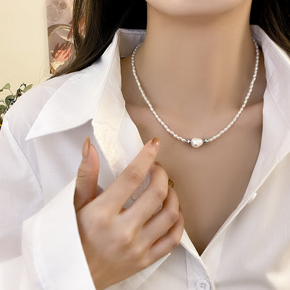 Wheat Ear Natural Freshwater Versatile Baroque Collarbone Chain, Pearl