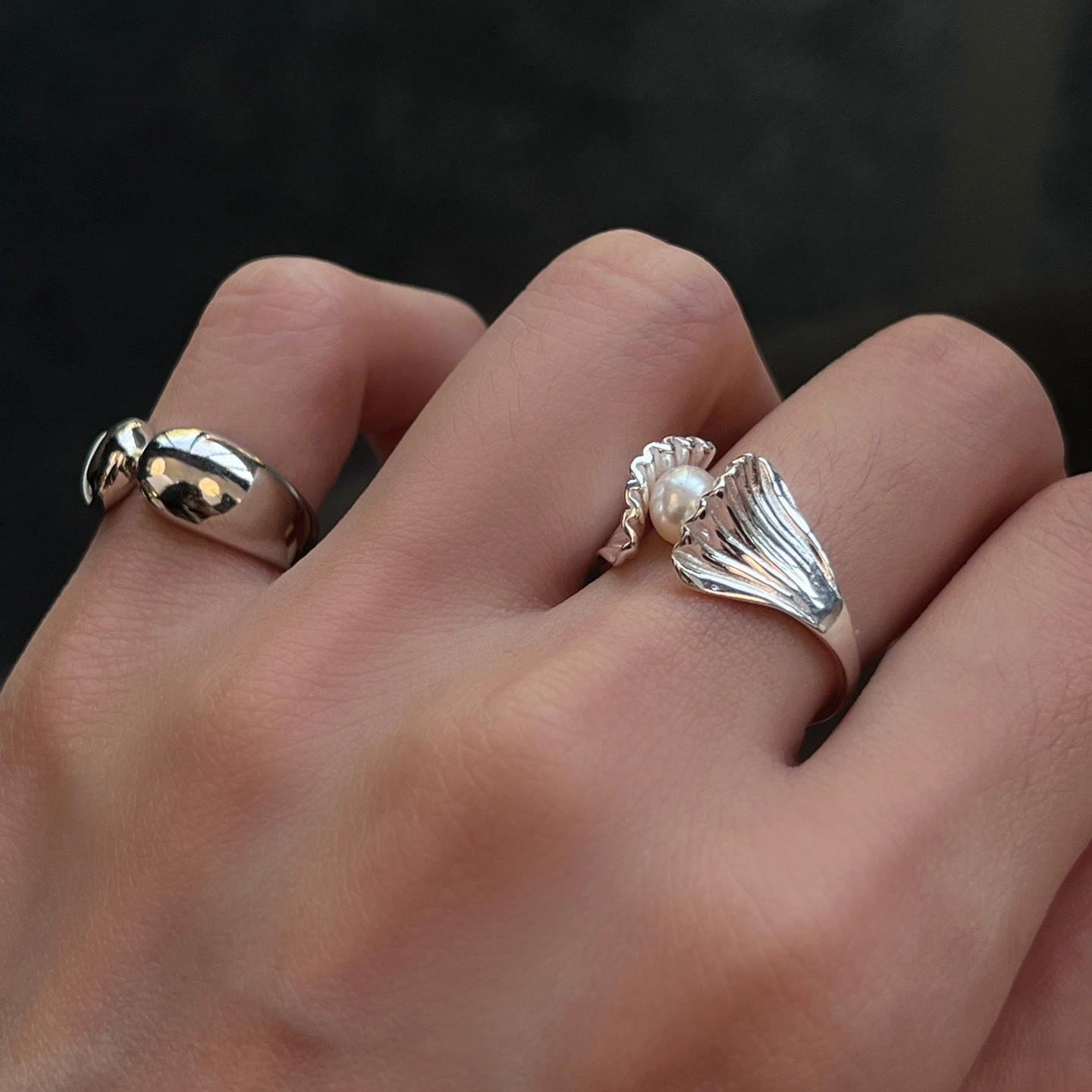 Beach Shell Tree Shadow Pearl Ring