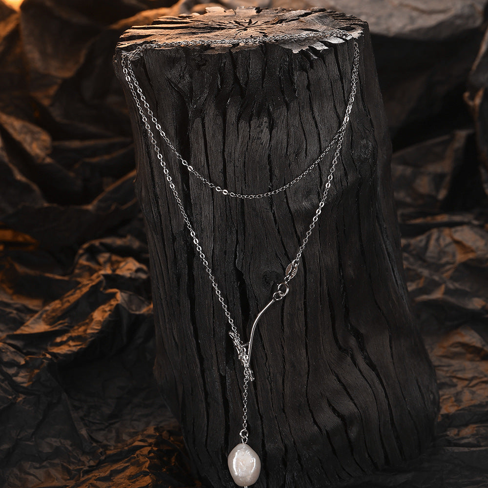 Baroque branch shaped natural pearl collarbone chain
