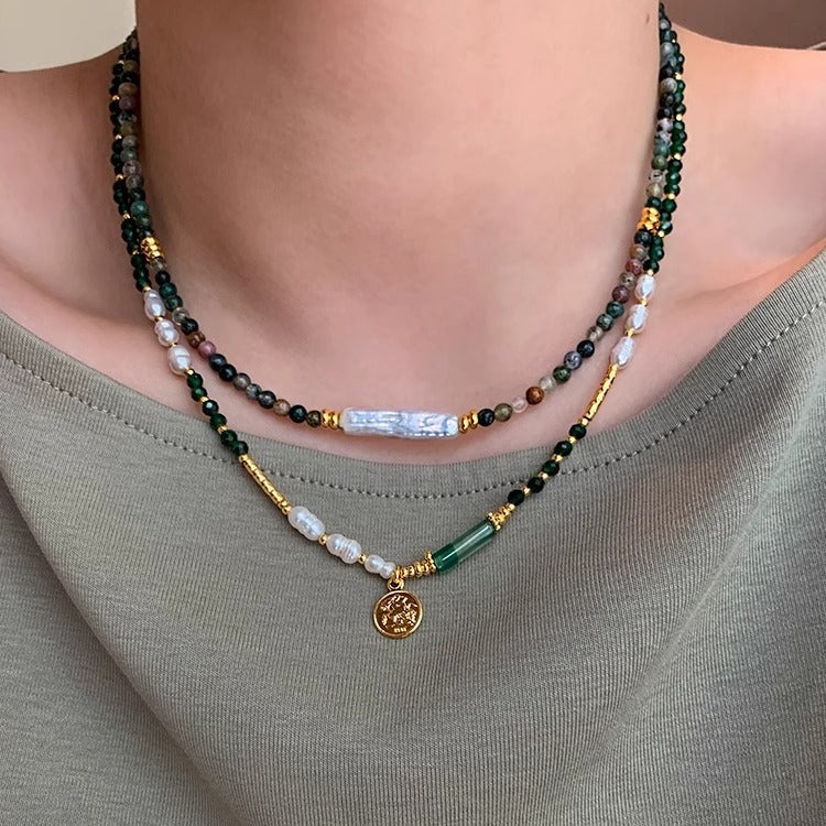 Natural stone baroque freshwater pearl beaded necklace