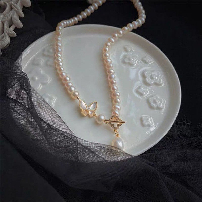 Sea Fritillary Butterfly Pendant Design Pearl Necklace