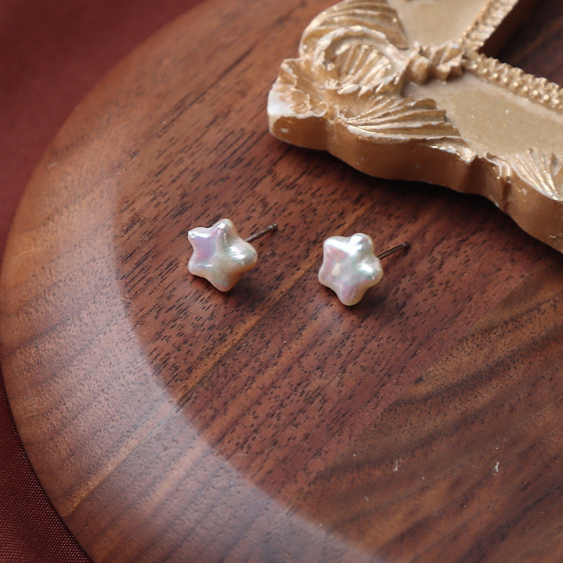 Baroque little star natural pearl stud earrings