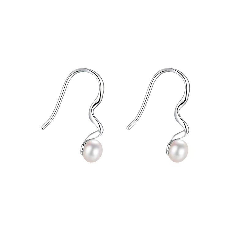 Spiral wave texture design pearl stud earrings