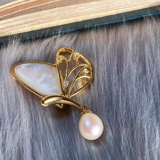 Natural Pearl Butterfly Design Brooch