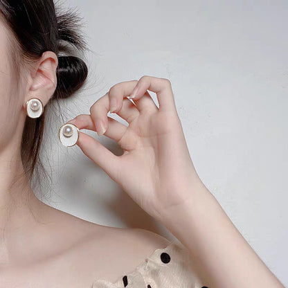 Small shell shape natural pearl stud earrings