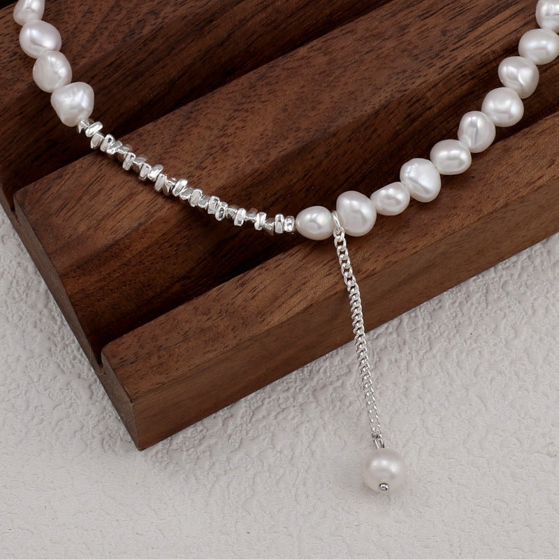 Natural Baroque Pearl Triangle Shredded Silver Necklace