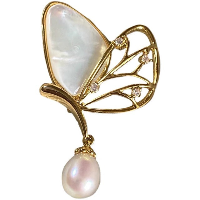 Natural Pearl Butterfly Design Brooch