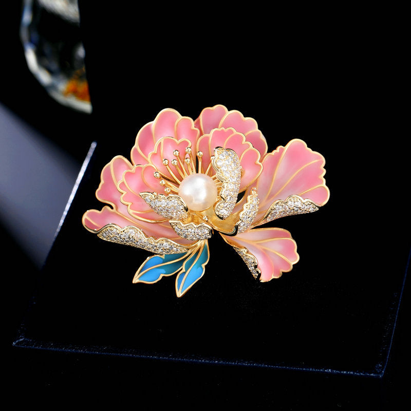 Elegant temperament Peony pearl brooch